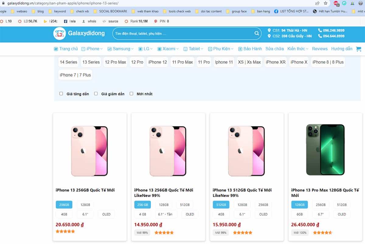 Bảng giá IPHONE 13 mới nhất tại Galazy di động