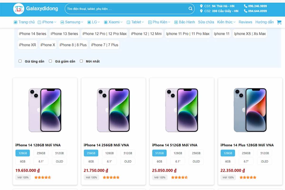 Bang Gia Iphone 14 tại Galaxy đi động