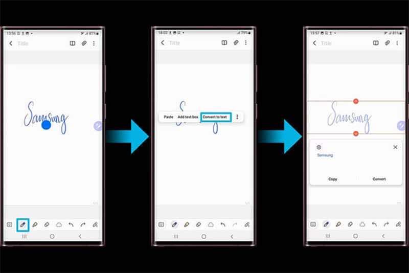Chuyển chữ viết tay thành văn bản trên Galaxy S23 Ultra.