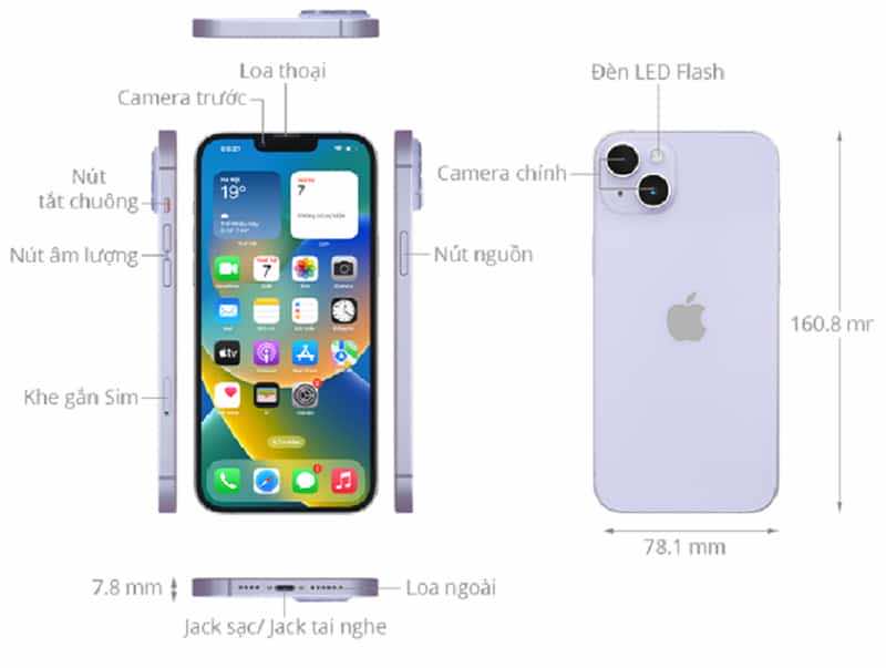 IPhone 14 Plus kích thước chi tiết