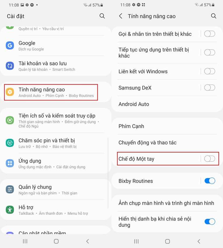 Khởi hoạt chế độ một tay