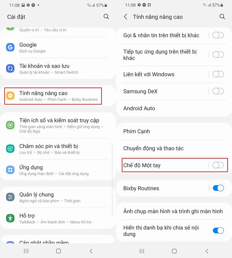 Khởi hoạt chế độ một tay