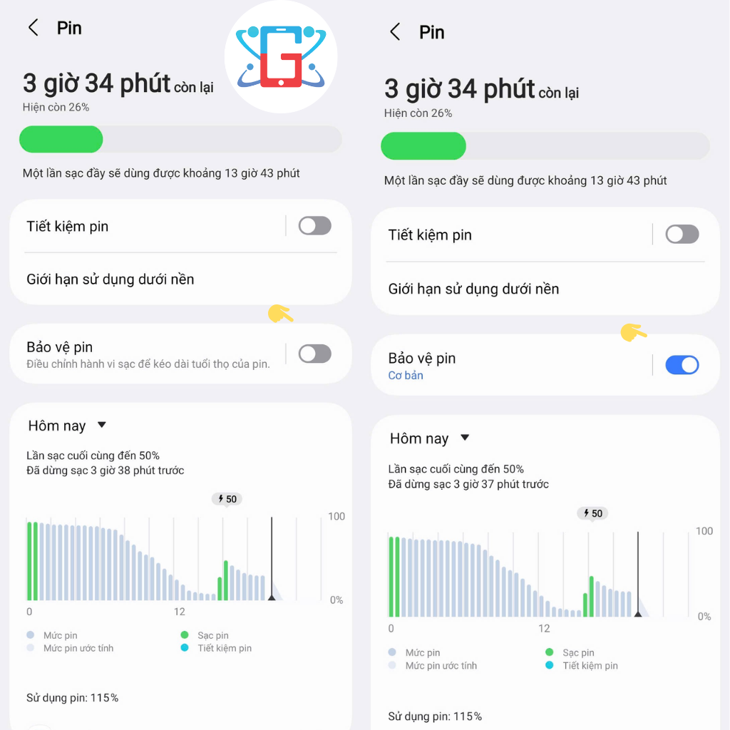 Bật tính năng bảo về pin