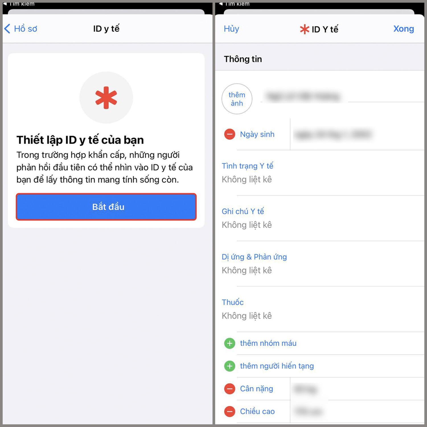 Thiết lập ID Y Tế khẩn cấp