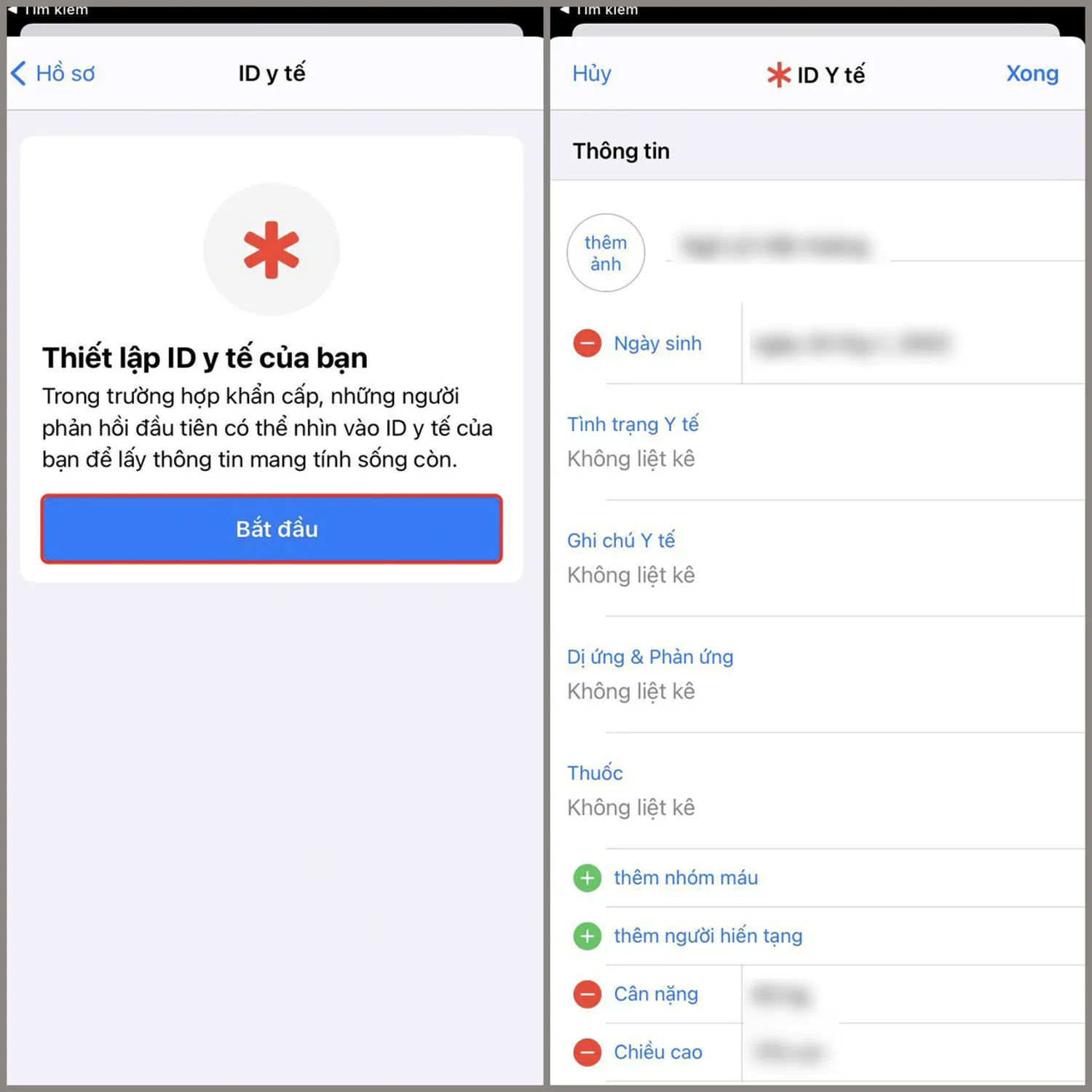 Thiết lập ID Y Tế khẩn cấp