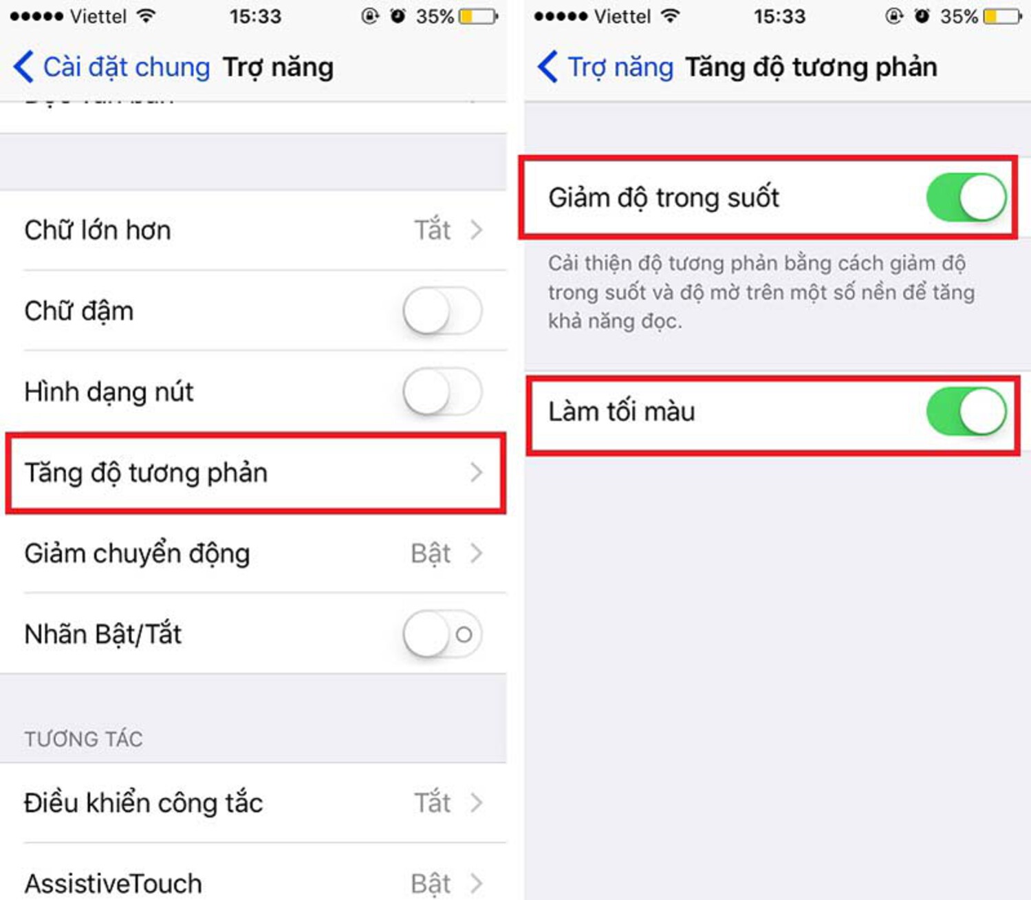 Giảm độ trong suốt trên iPhone