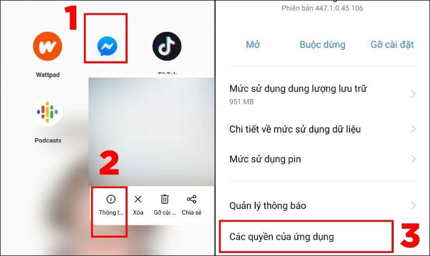 Cấp quyền ứng dụng Messenger