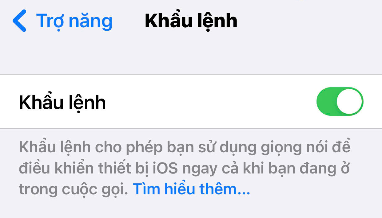 Kích hoạt tính năng Khẩu lệnh