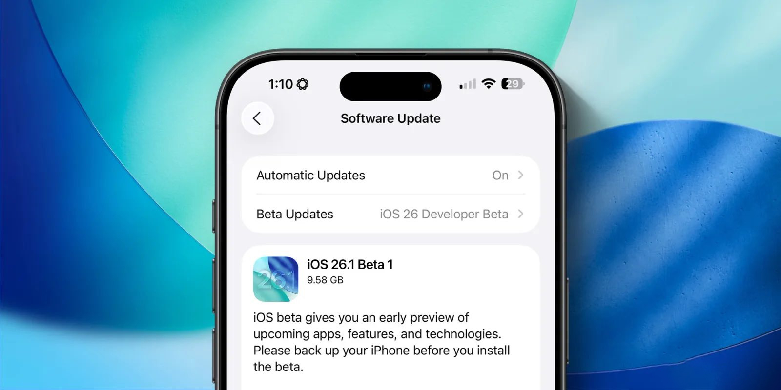Cập nhật lên iOS 26.1 beta