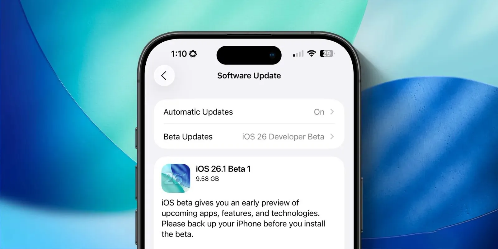 Cập nhật lên iOS 26.1 beta