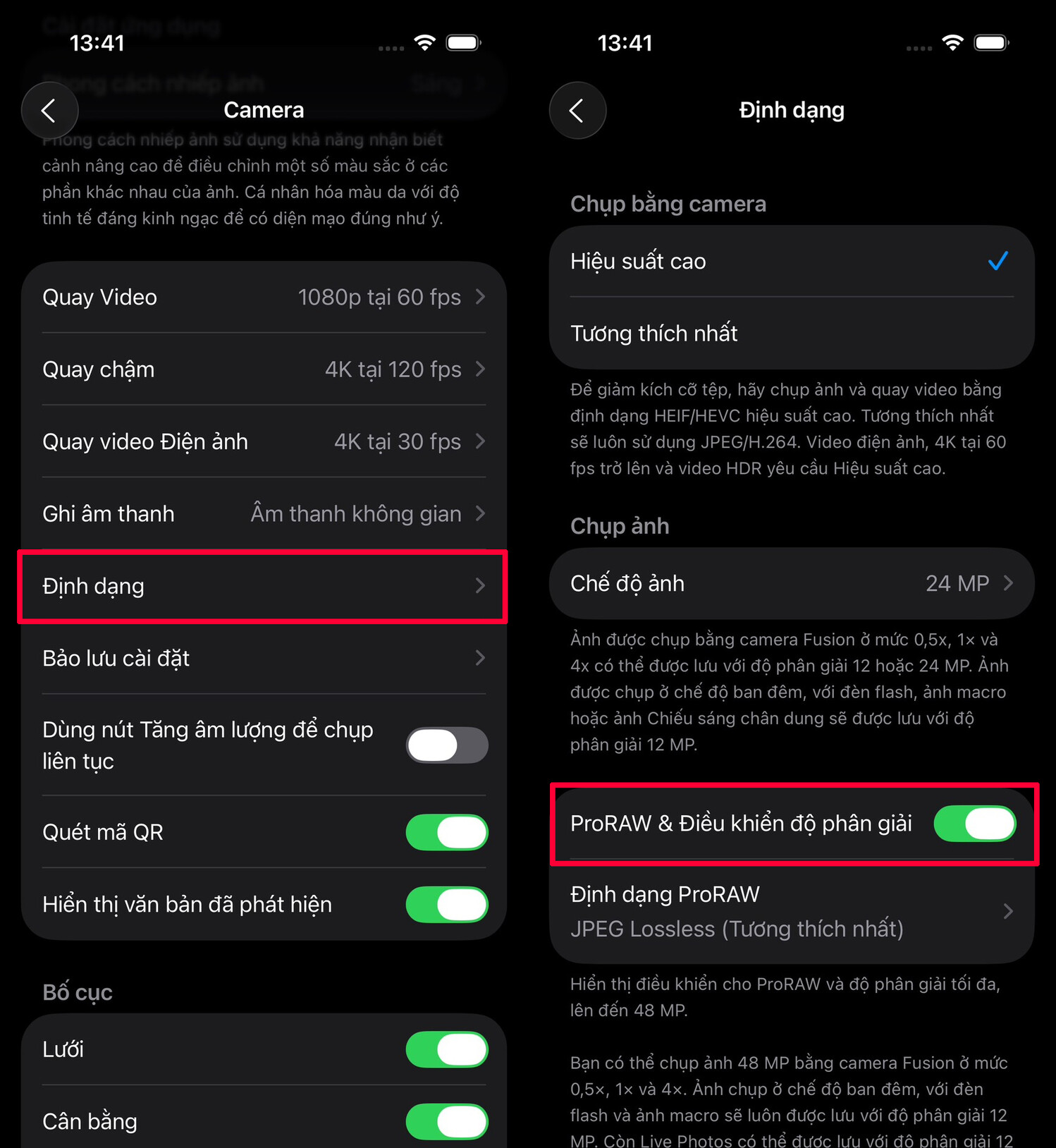 Cách bật ProRAW 2