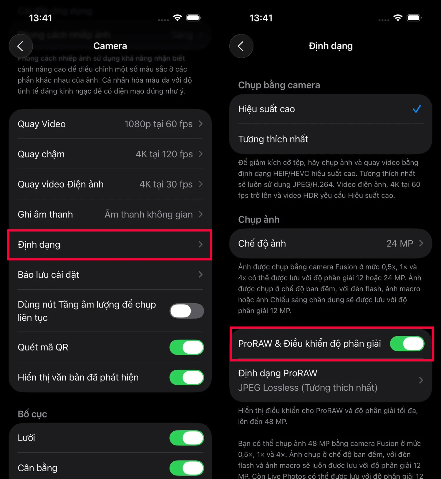 Cách bật ProRAW 2