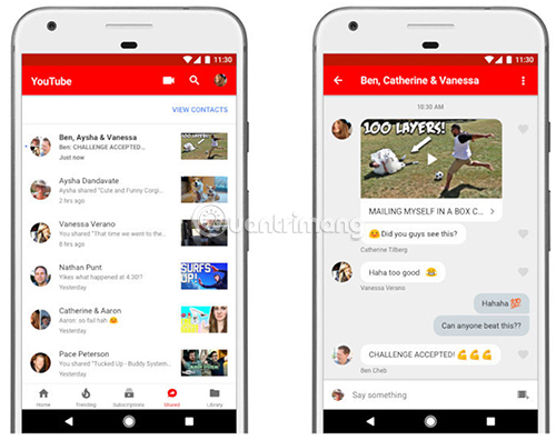 Giao diện nhắn tin trên Youtube cũ