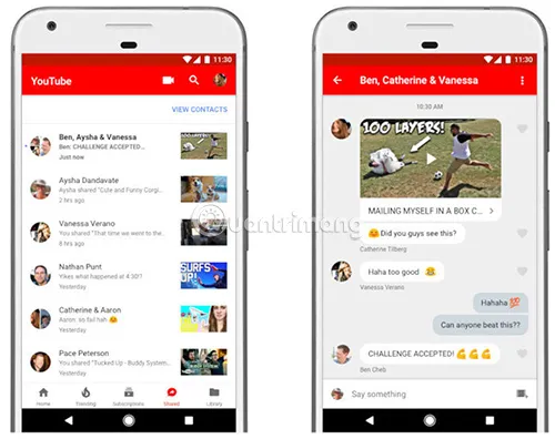 Giao diện nhắn tin trên Youtube cũ